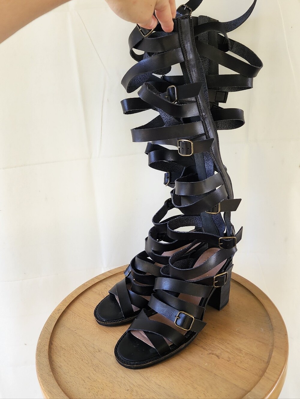 Free People Black Strappy Gladiator Block Heel Sandals